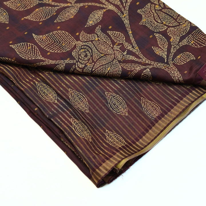 Digital printed tussar with kantha print.