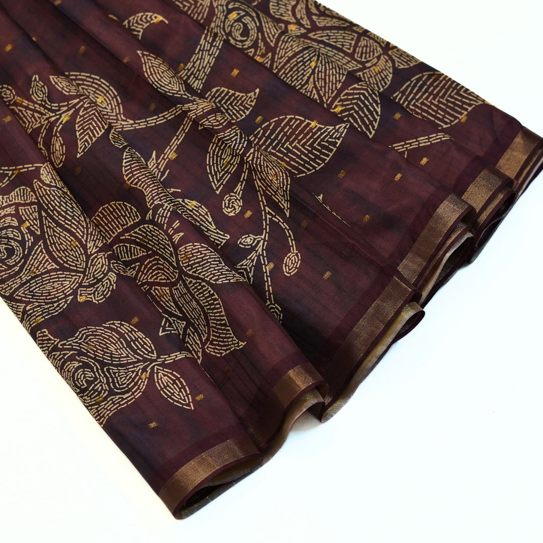 Digital printed tussar with kantha print.