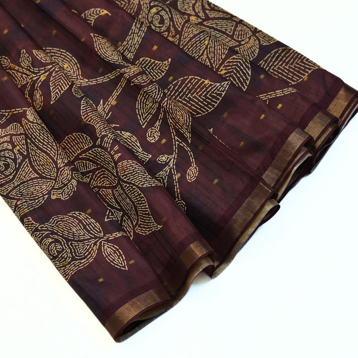 Digital printed tussar with kantha print.