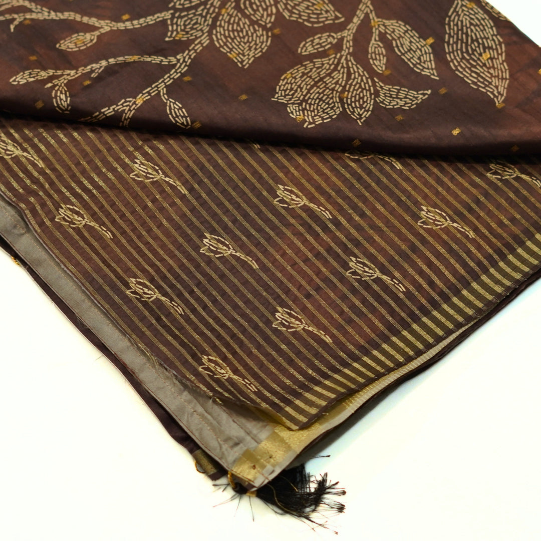 Digital printed tussar with kantha print.
