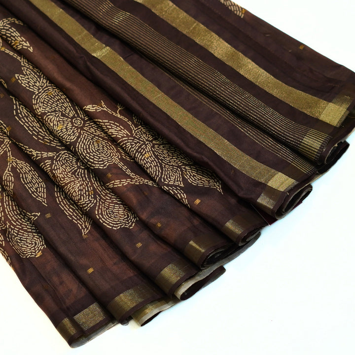 Digital printed tussar with kantha print.
