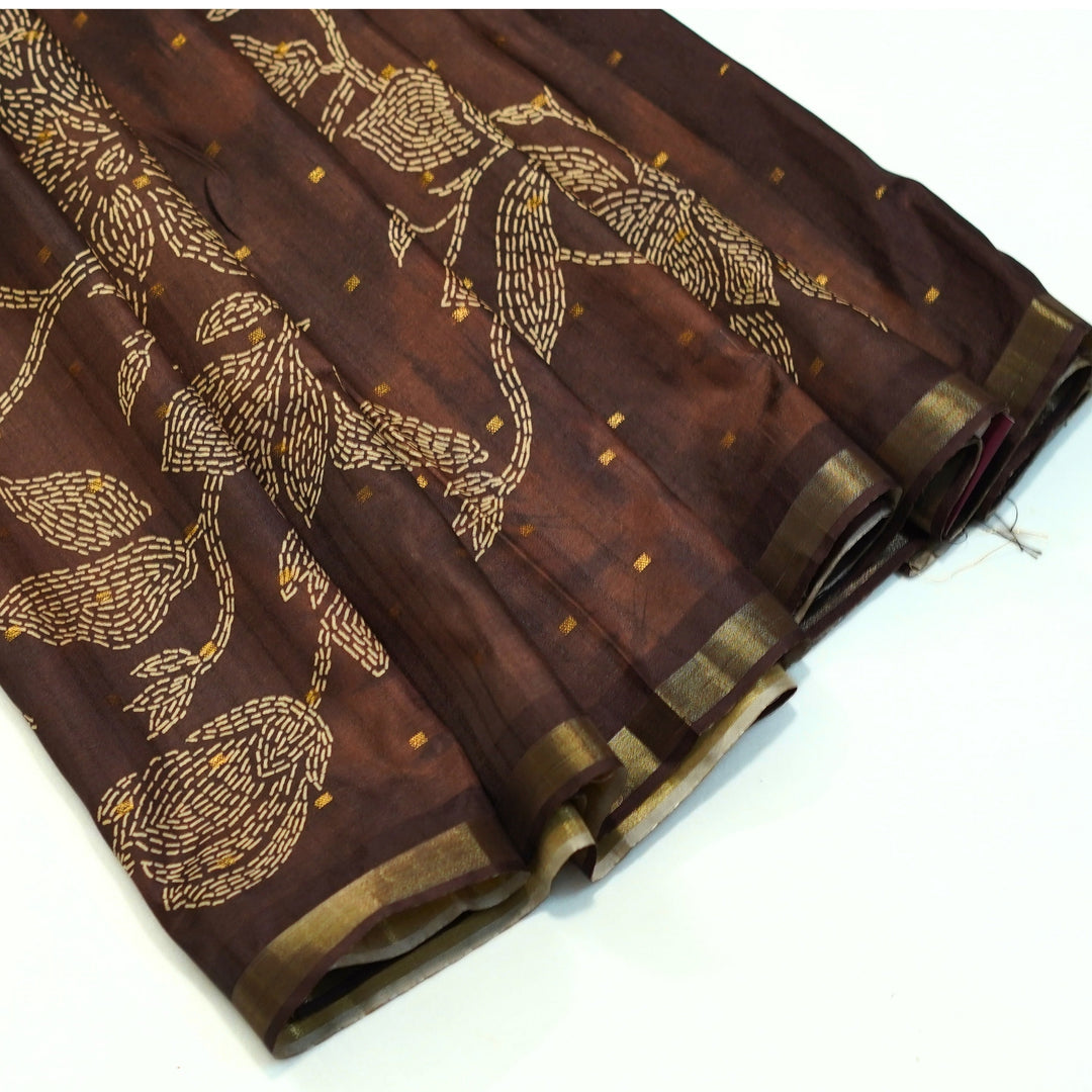 Digital printed tussar with kantha print.