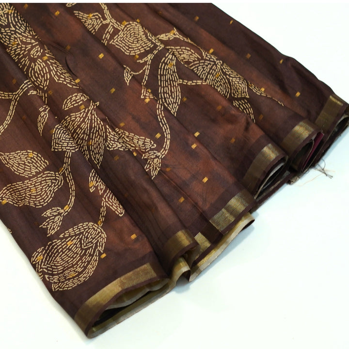 Digital printed tussar with kantha print.