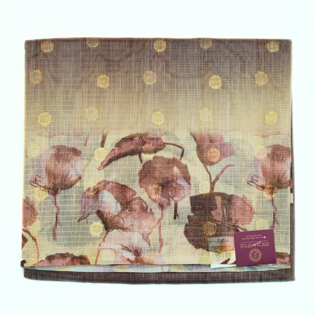 Kotta saree with all over zari butta and digital print floral border.