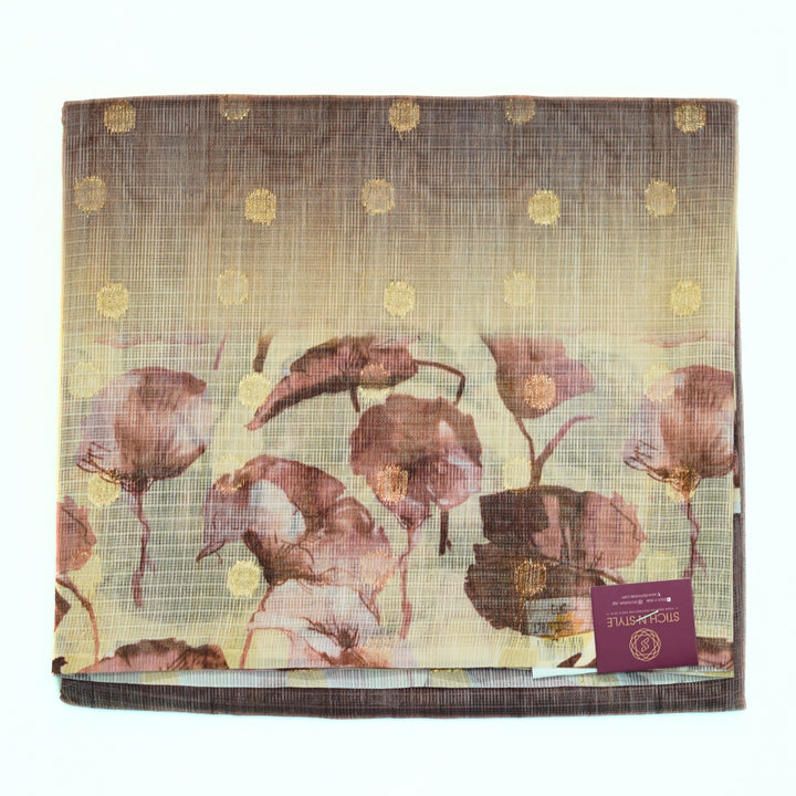 Kotta saree with all over zari butta and digital print floral border.