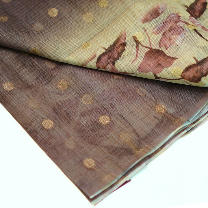 Kotta saree with all over zari butta and digital print floral border.