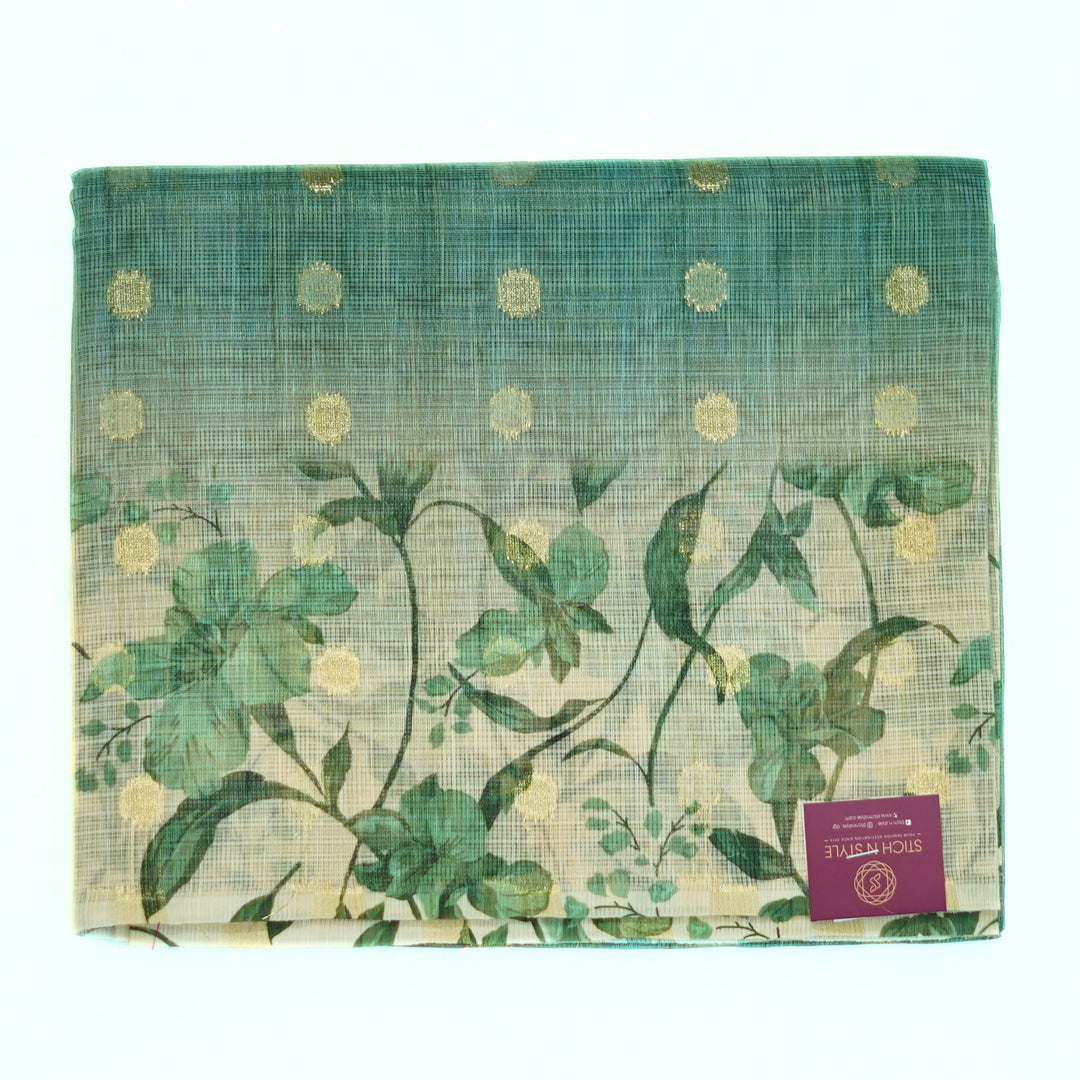 Kotta saree with all over zari butta and digital print floral border.
