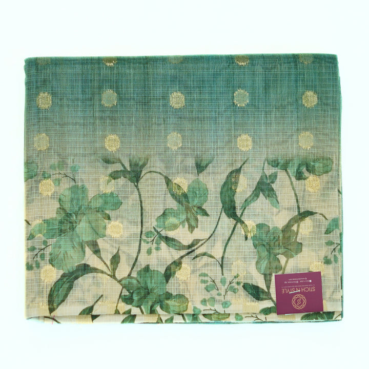 Kotta saree with all over zari butta and digital print floral border.