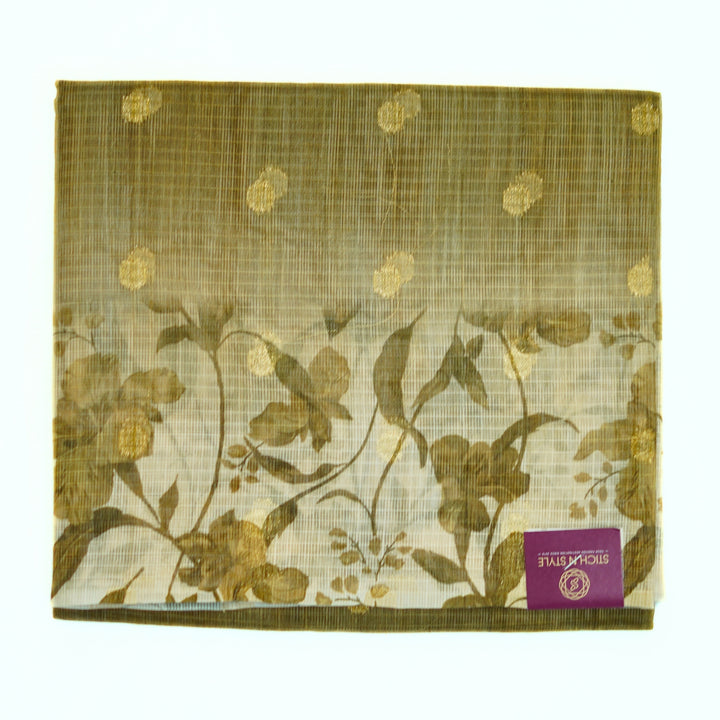 Kotta saree with all over zari butta and digital print floral border.