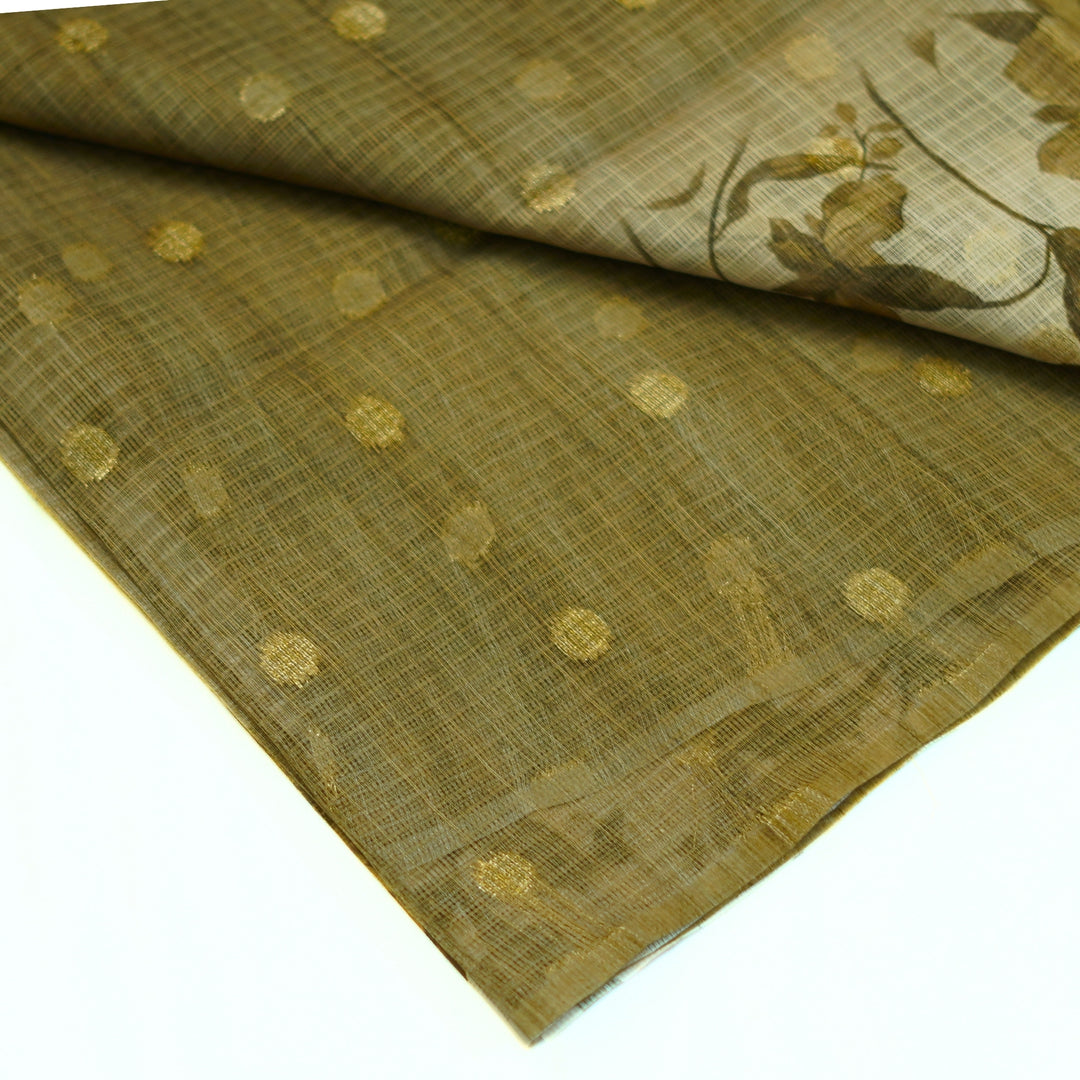 Kotta saree with all over zari butta and digital print floral border.