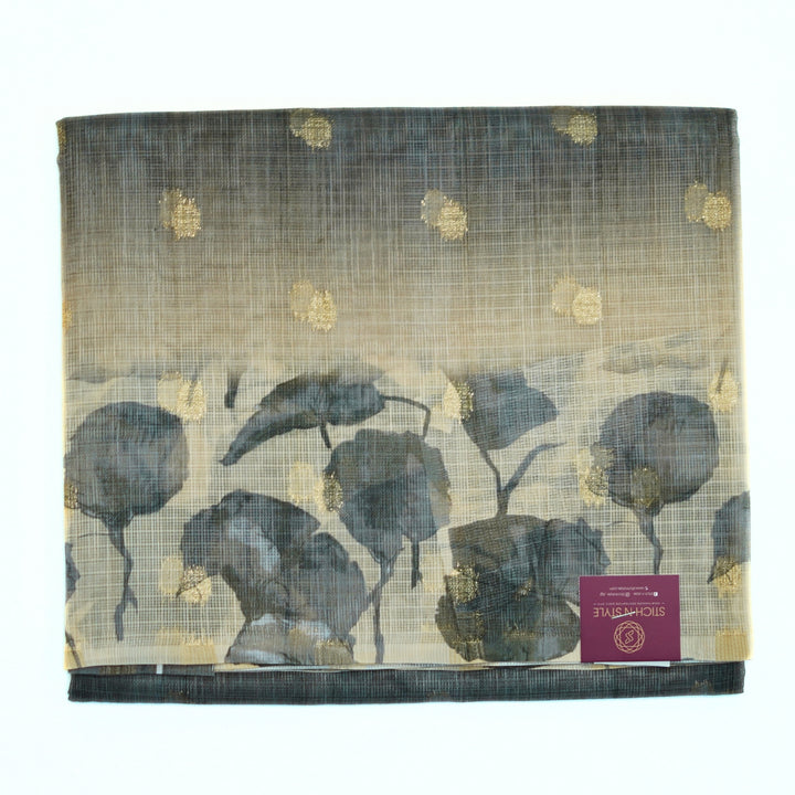 Kotta saree with all over zari butta and digital print floral border.