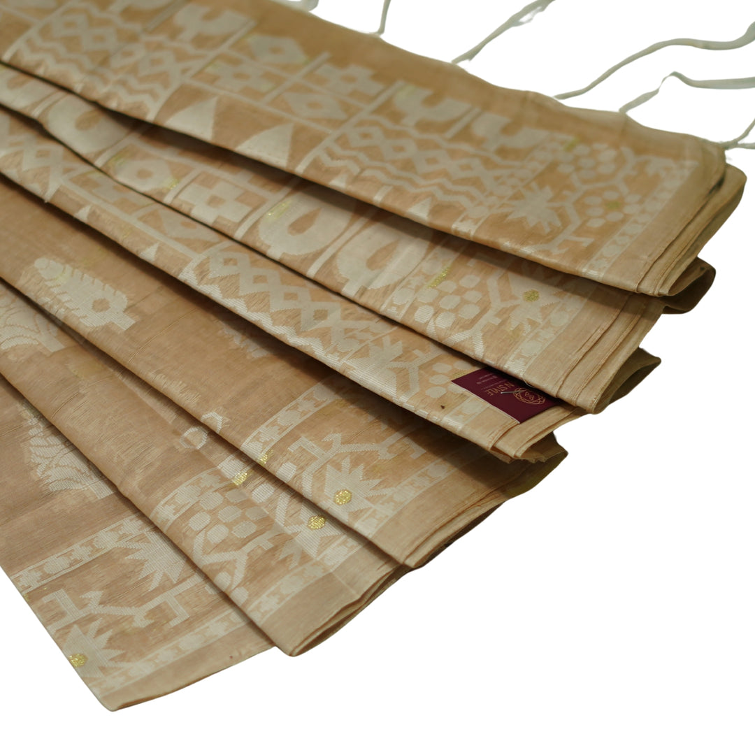 Bengal cotton saree with small zari buttas.