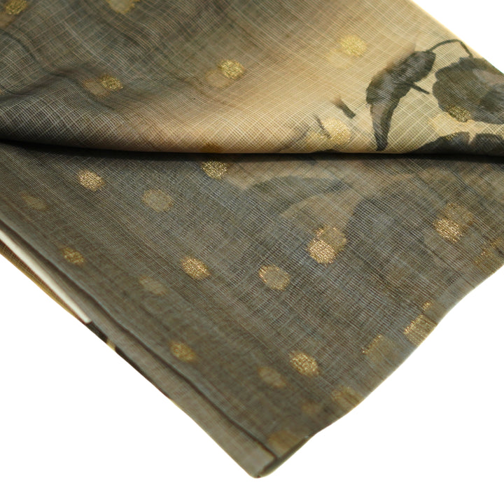 Kotta saree with all over zari butta and digital print floral border.