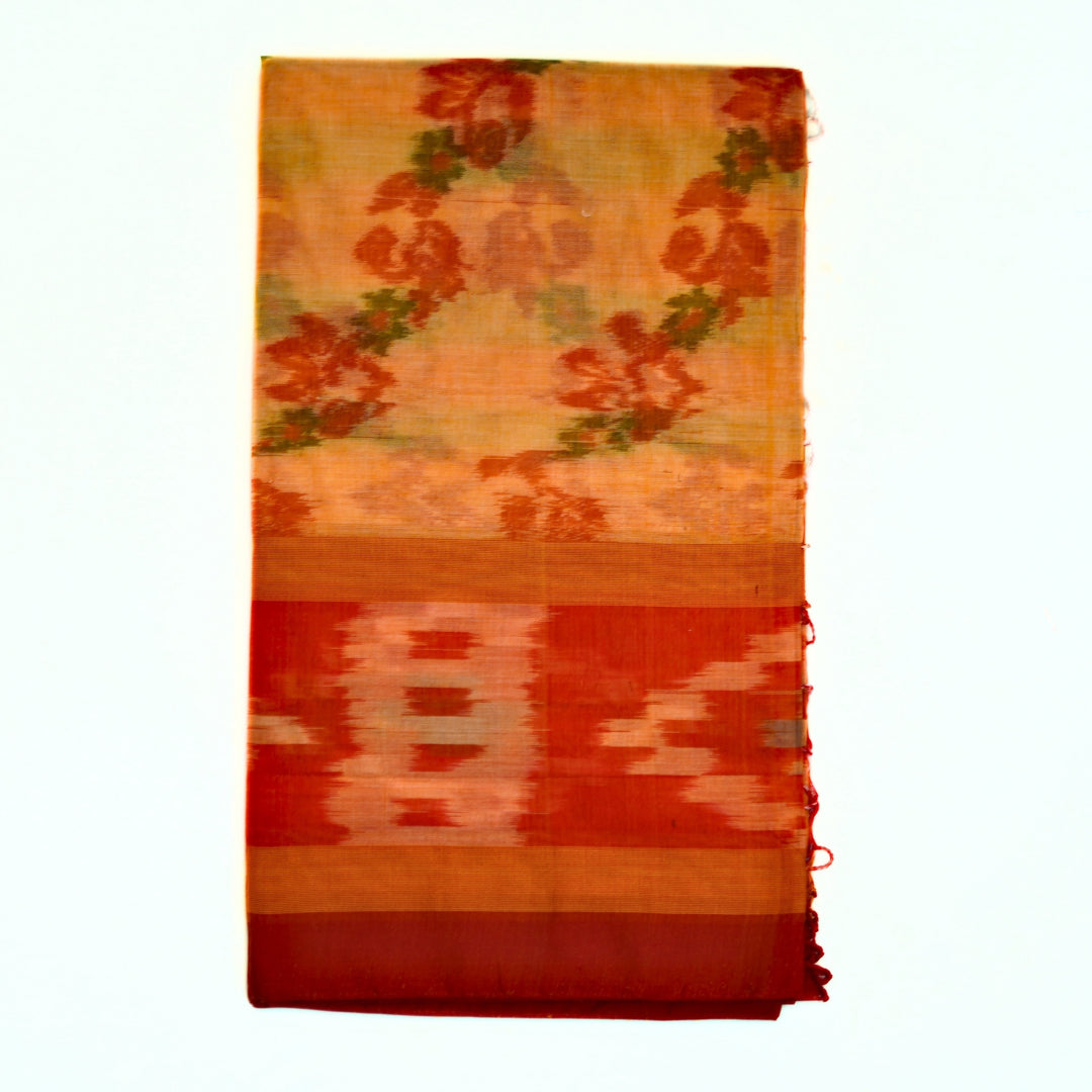 Ikkat cotton saree with small zari border.