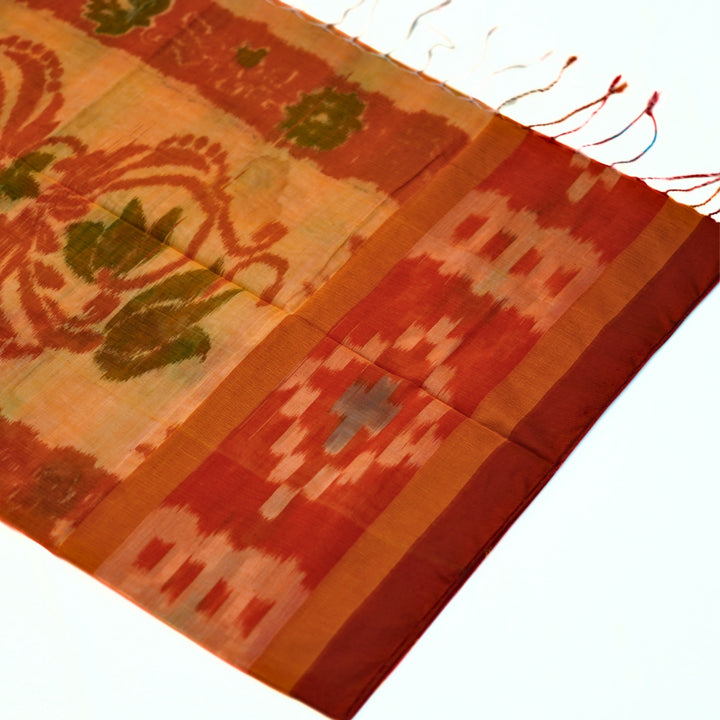Ikkat cotton saree with small zari border.