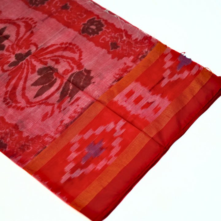 Ikkat cotton saree with small zari border.