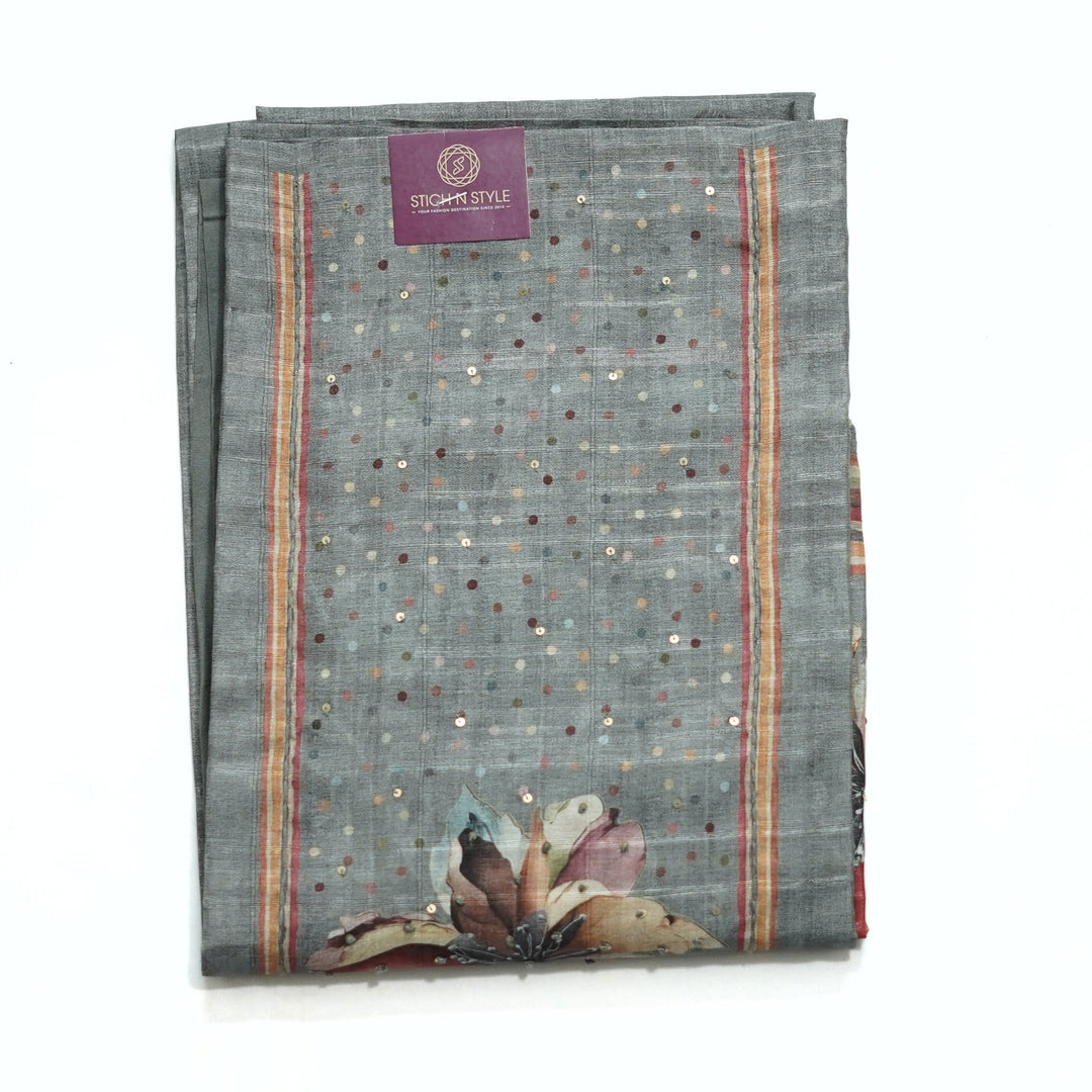Tussar salwar with yoke sequence work and digital print dhupatta.