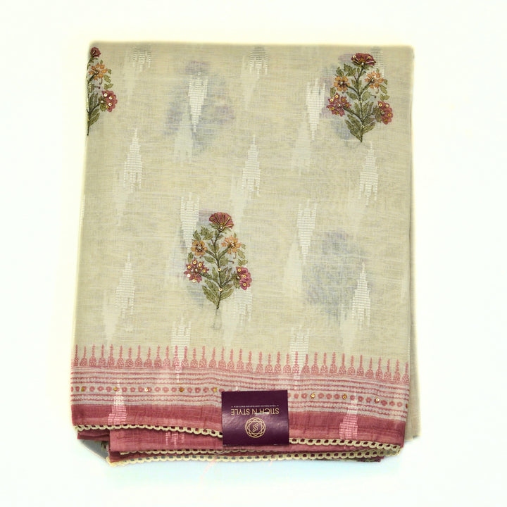 Linen half white salwar with linen all over printed dhupatta.