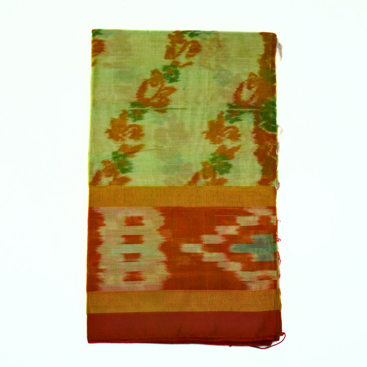 Ikkat cotton saree with small zari border.