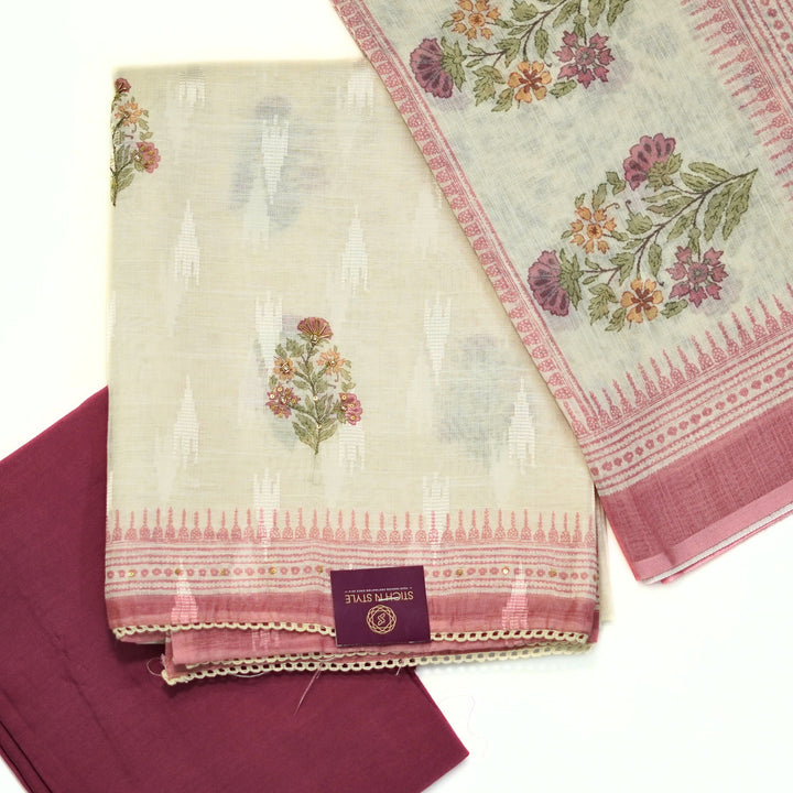 Linen half white salwar with linen all over printed dhupatta.