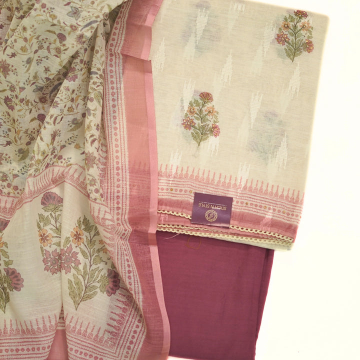 Linen half white salwar with linen all over printed dhupatta.