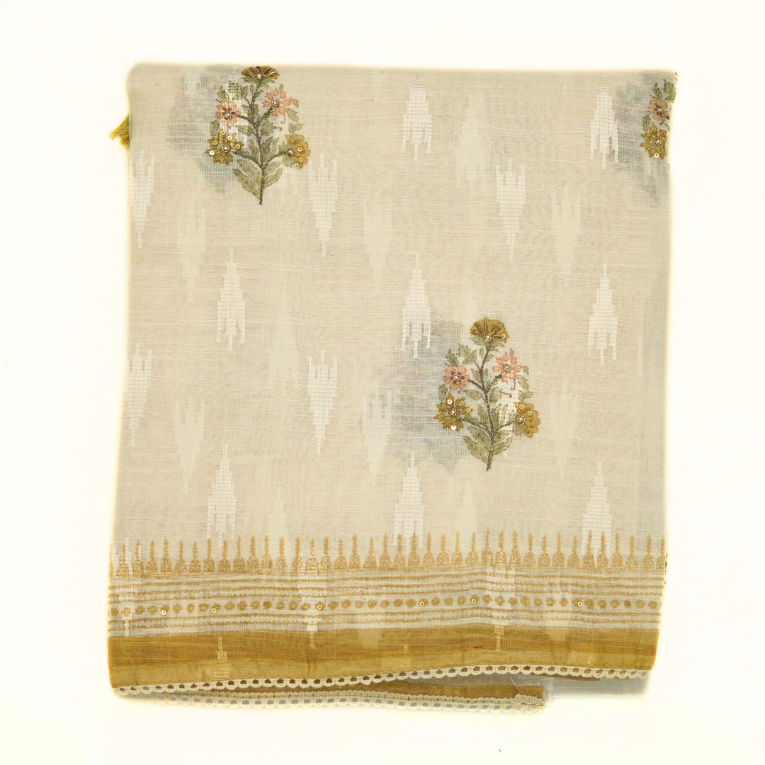 Linen half white salwar with linen all over printed dhupatta.