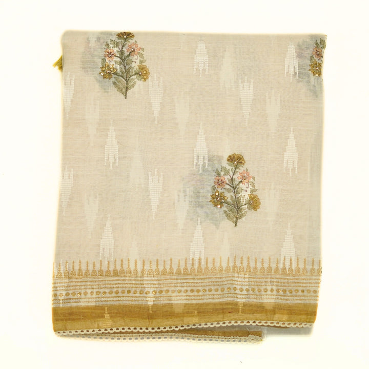 Linen half white salwar with linen all over printed dhupatta.