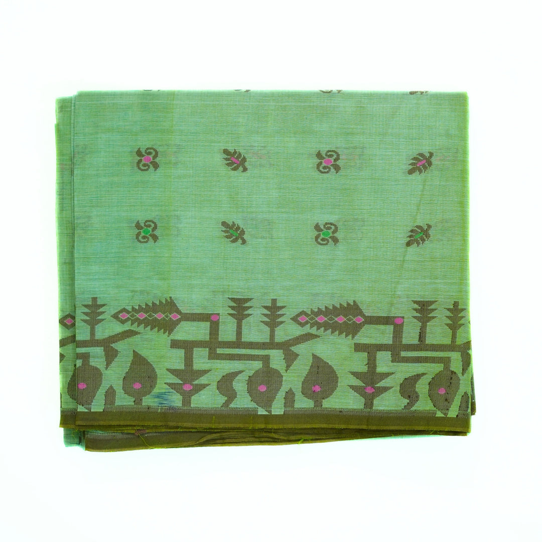 Cotton saree with all over floral weaving, with weaving border.