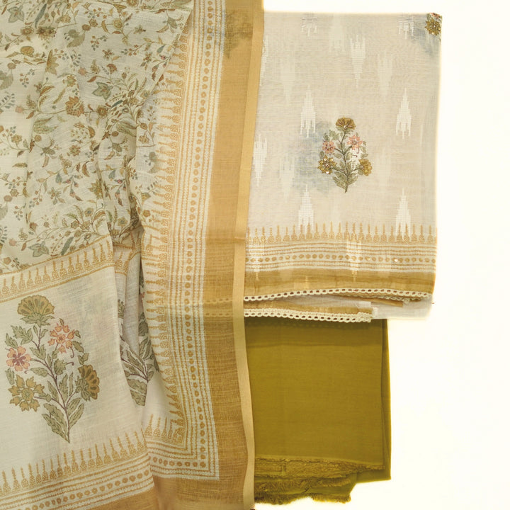 Linen half white salwar with linen all over printed dhupatta.