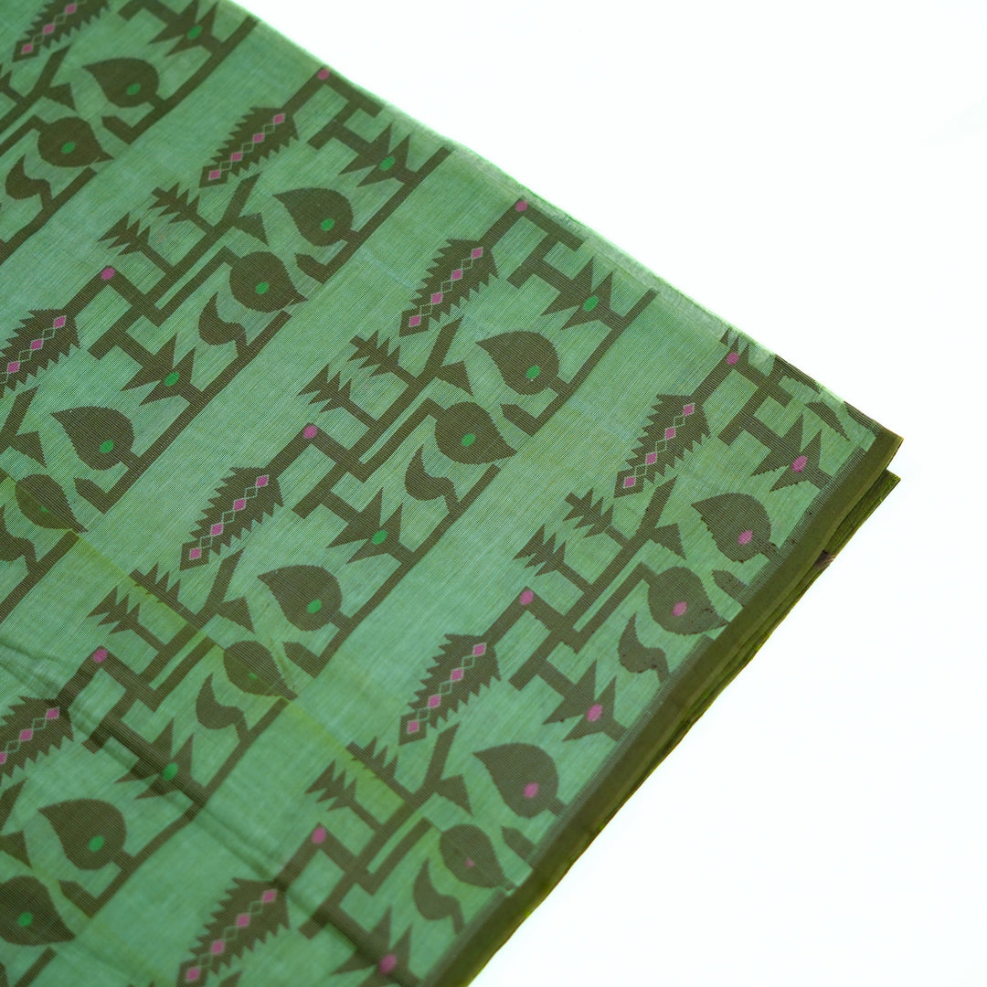 Cotton saree with all over floral weaving, with weaving border.