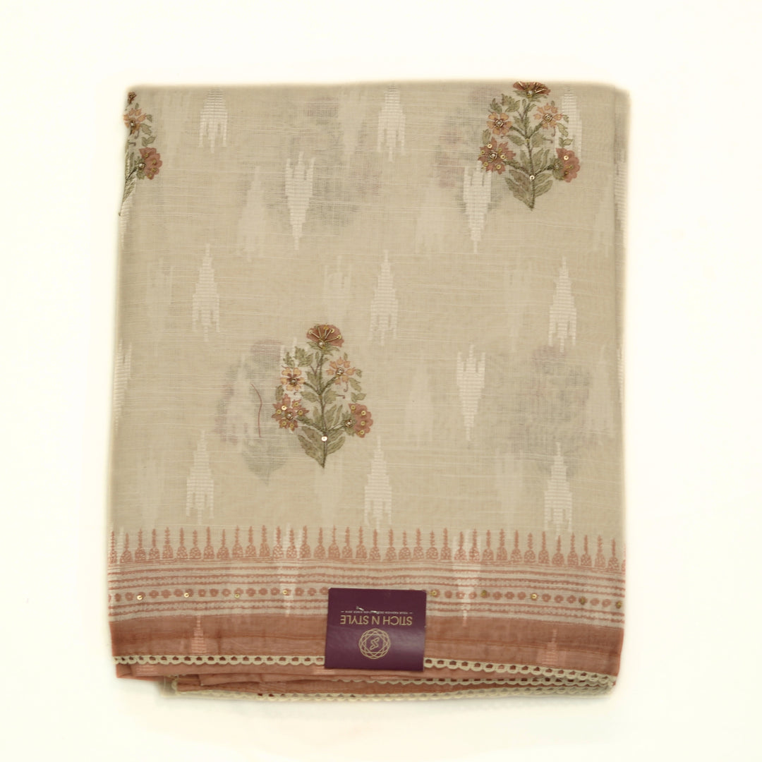 Linen half white salwar with linen all over printed dhupatta.