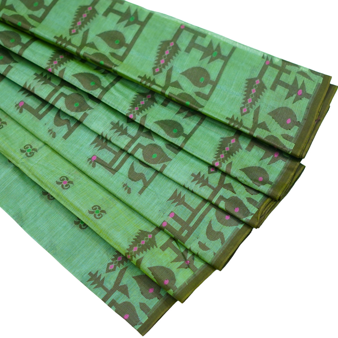 Cotton saree with all over floral weaving, with weaving border.