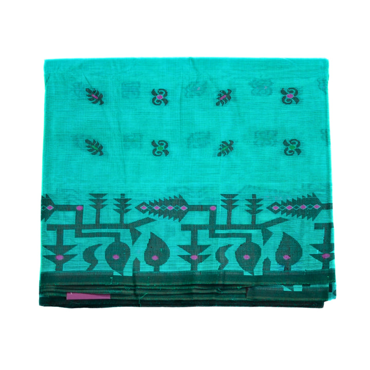 Cotton saree with all over floral weaving, with weaving border.