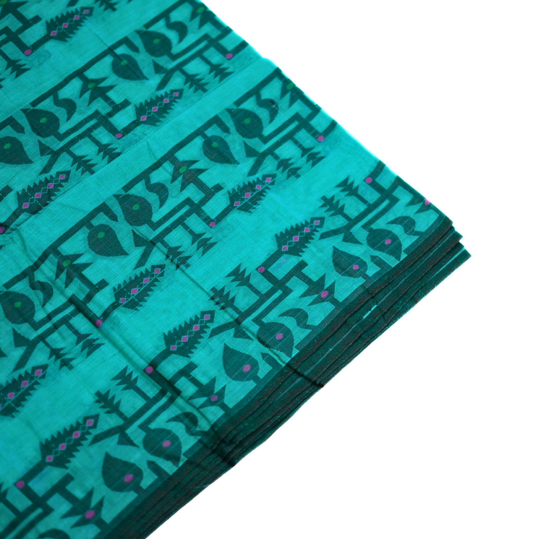 Cotton saree with all over floral weaving, with weaving border.