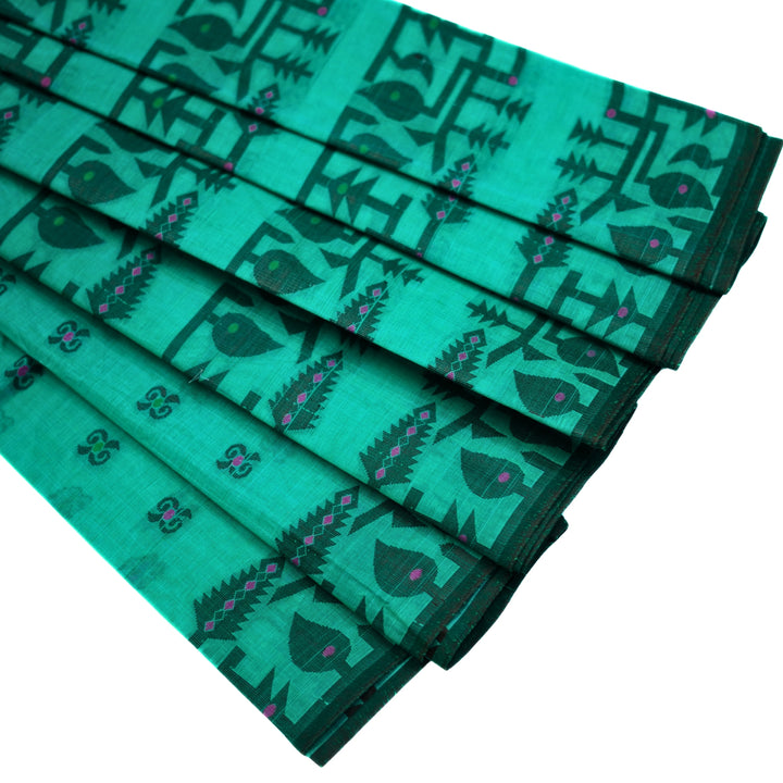 Cotton saree with all over floral weaving, with weaving border.