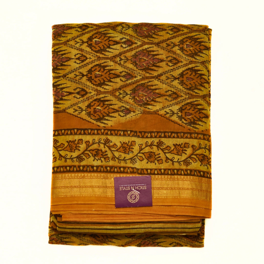 Pure maheswari silk with ikkat and zari border.