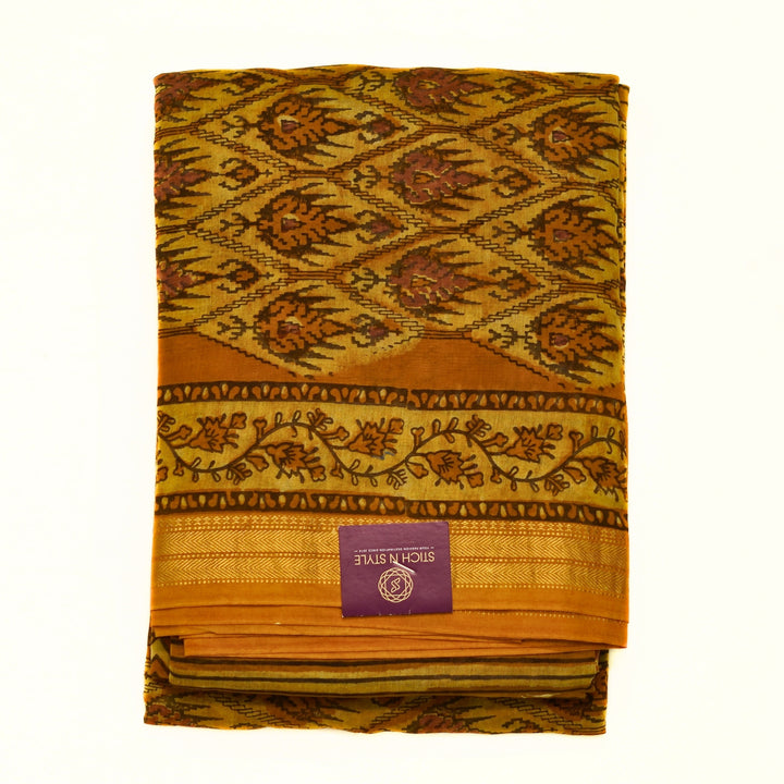 Pure maheswari silk with ikkat and zari border.