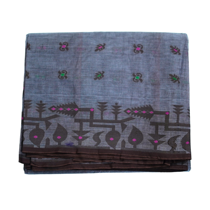 Cotton saree with all over floral weaving, with weaving border.