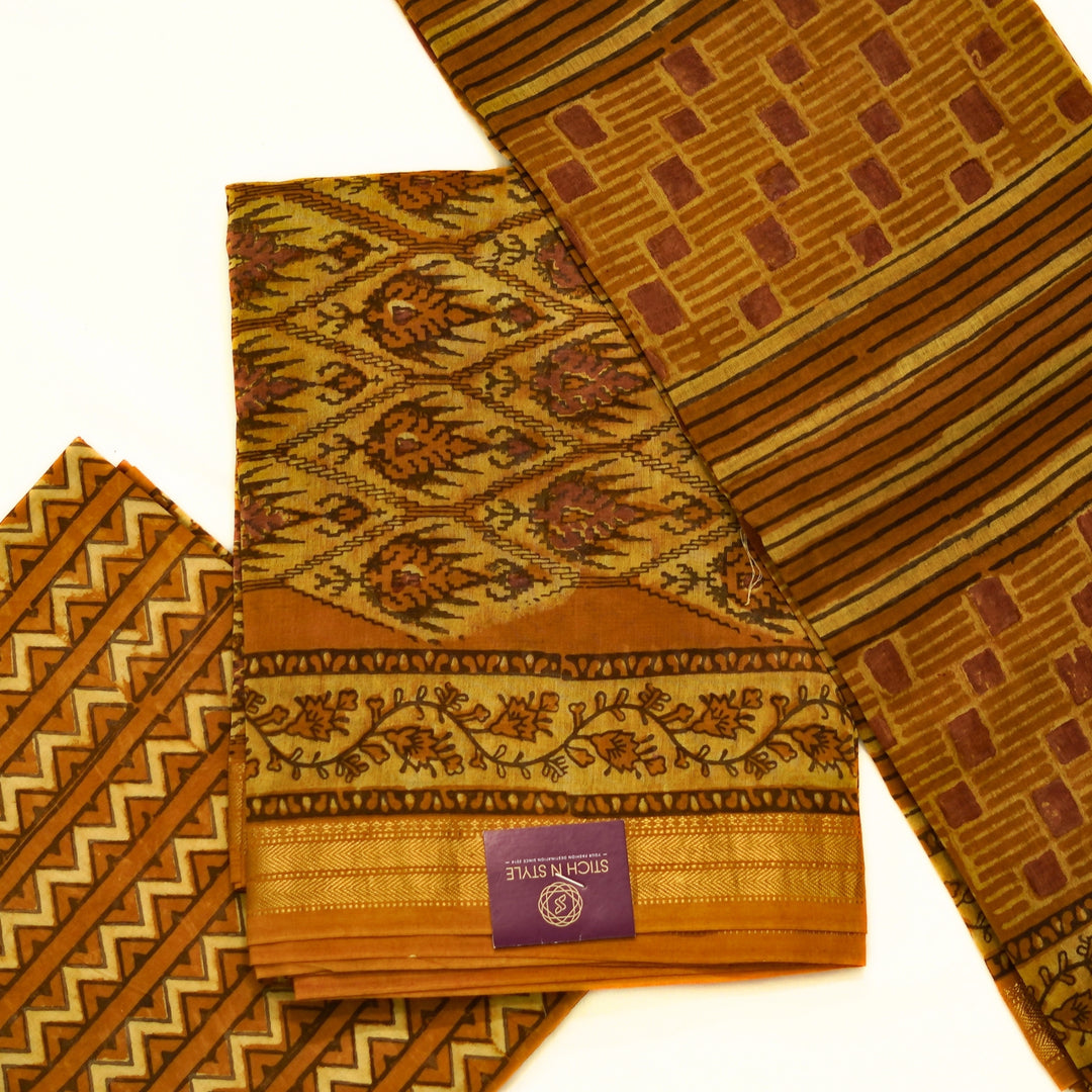 Pure maheswari silk with ikkat and zari border.