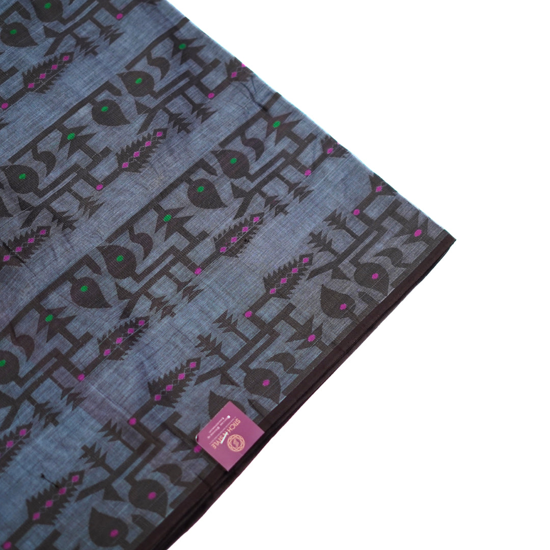 Cotton saree with all over floral weaving, with weaving border.