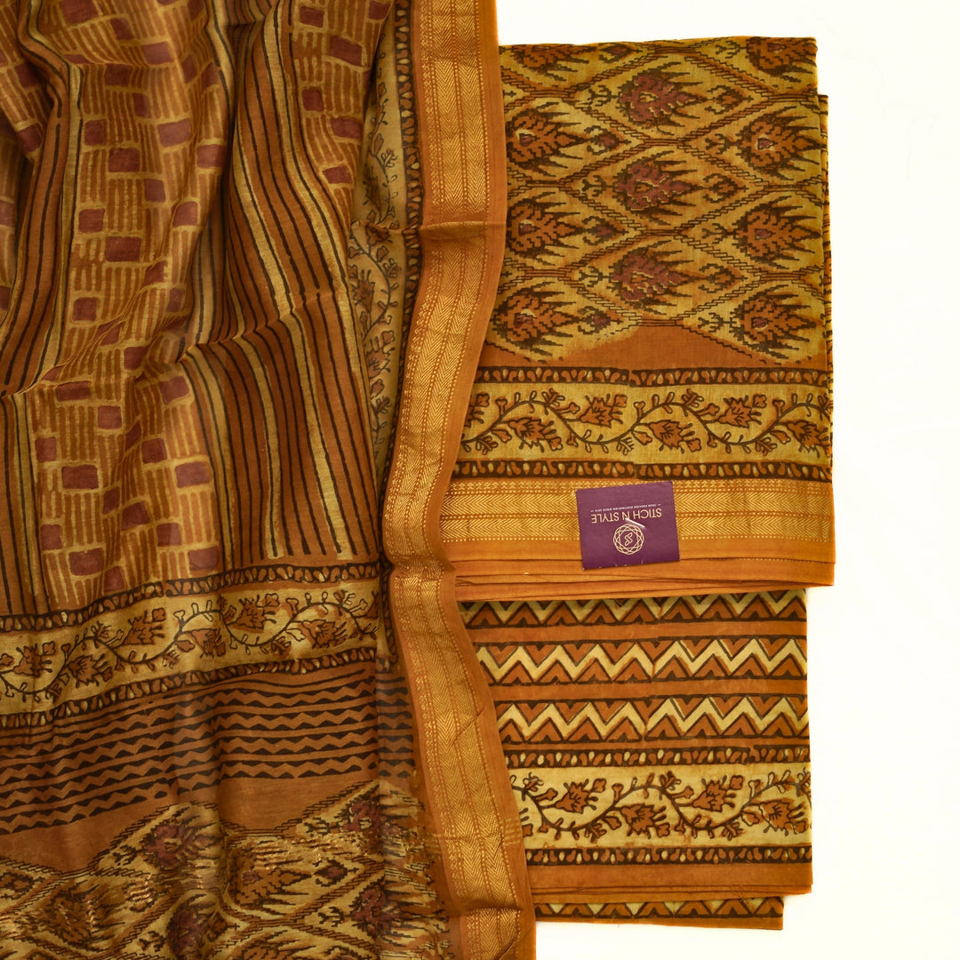 Pure maheswari silk with ikkat and zari border.