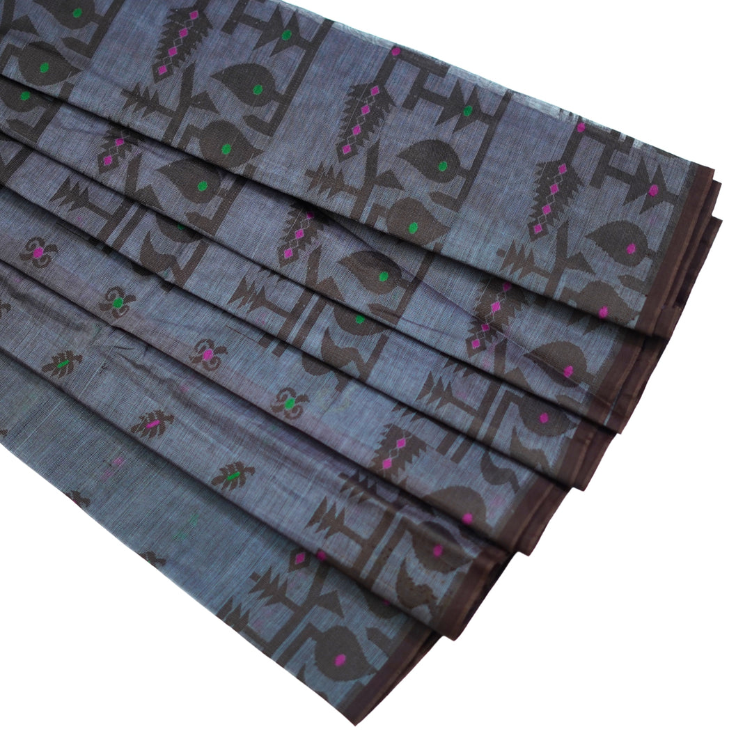 Cotton saree with all over floral weaving, with weaving border.