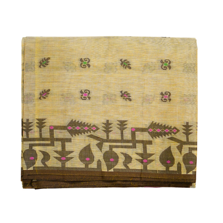Cotton saree with all over floral weaving, with weaving border.