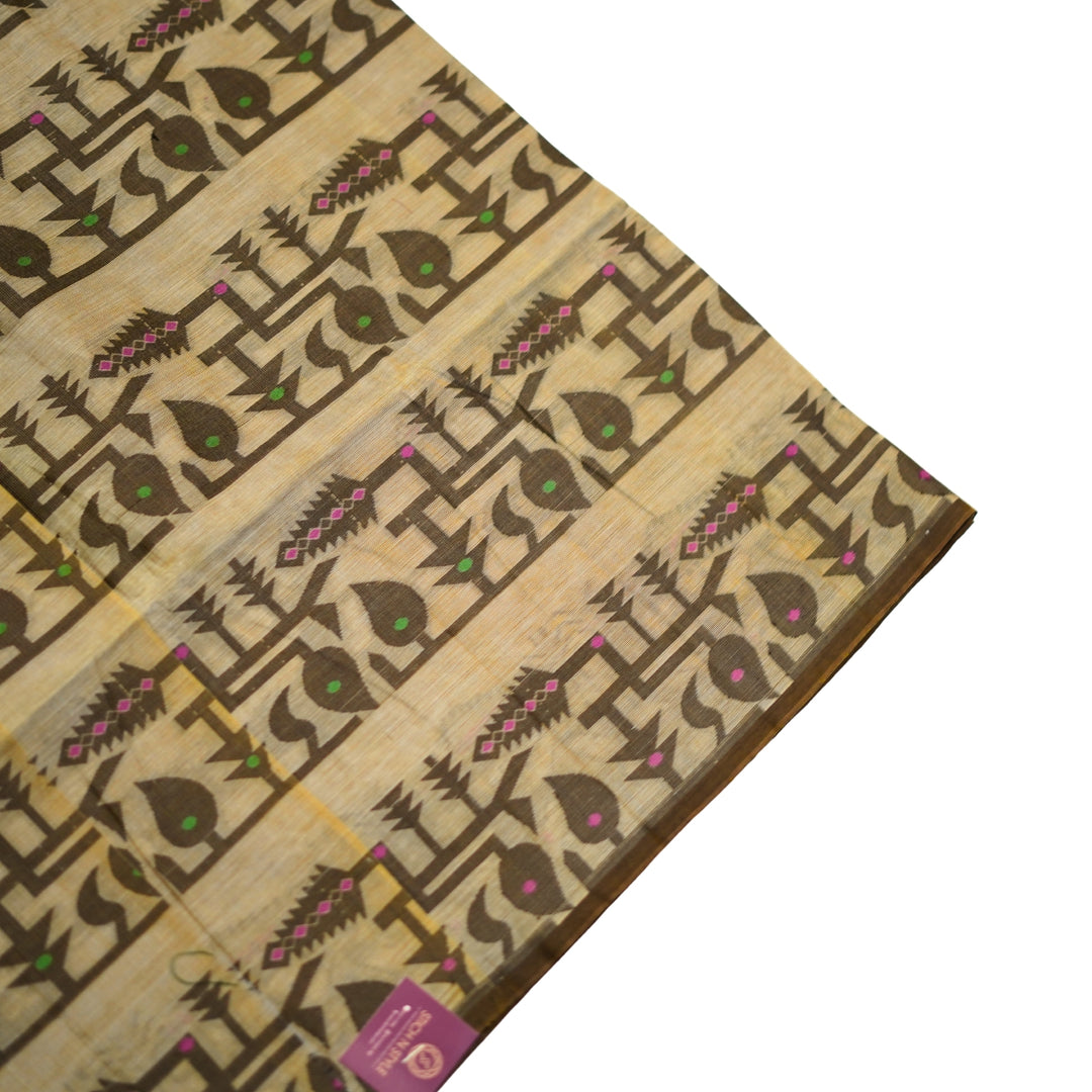 Cotton saree with all over floral weaving, with weaving border.