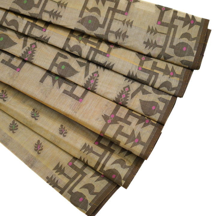 Cotton saree with all over floral weaving, with weaving border.
