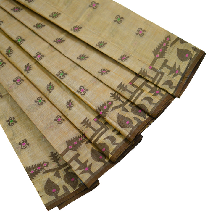 Cotton saree with all over floral weaving, with weaving border.