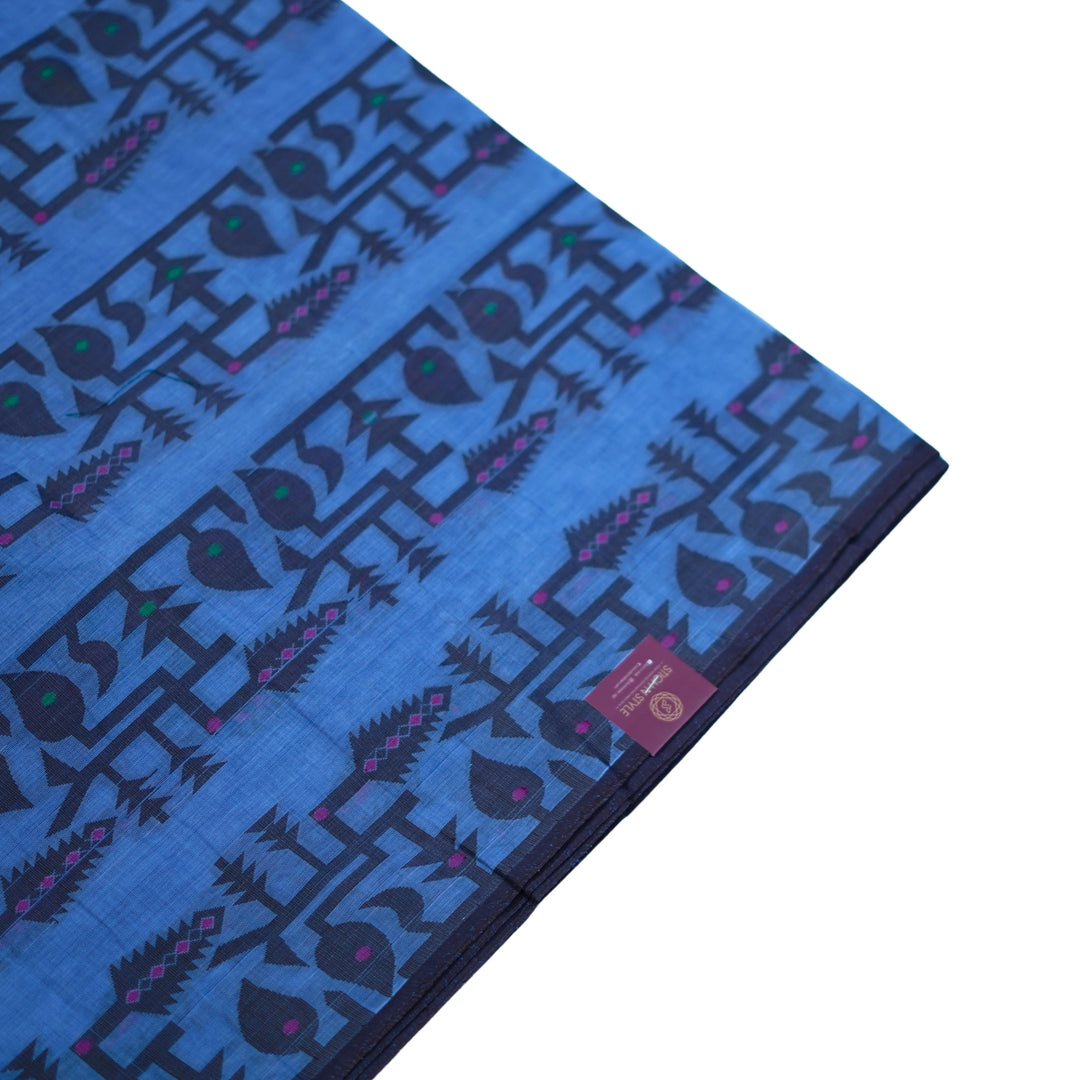 Cotton saree with all over floral weaving, with weaving border.