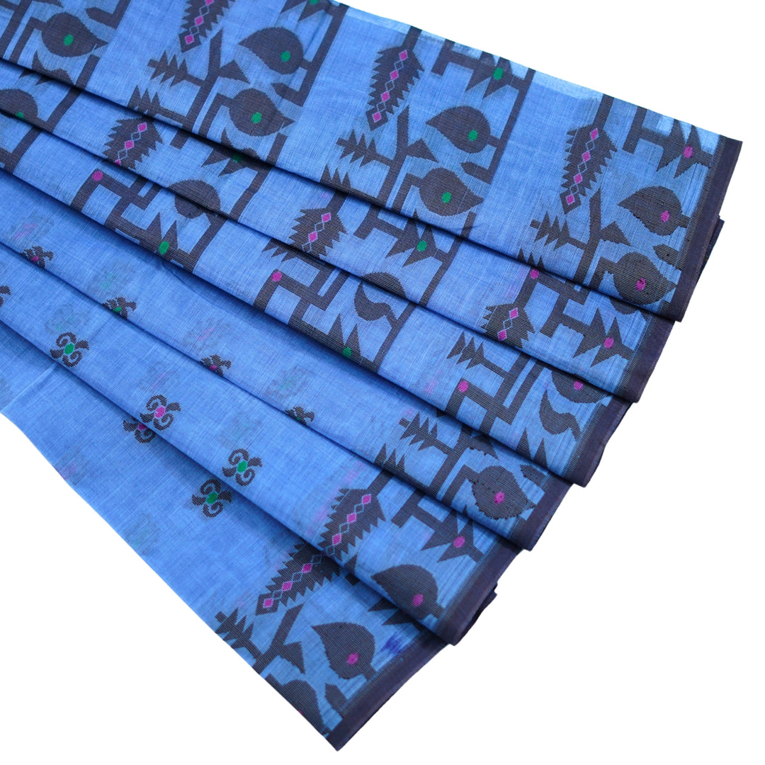 Cotton saree with all over floral weaving, with weaving border.
