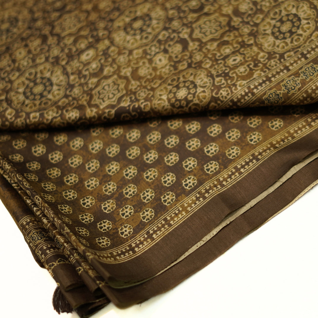 Tussar digital print saree with allover floral motif and border. Paired with a matching blouse