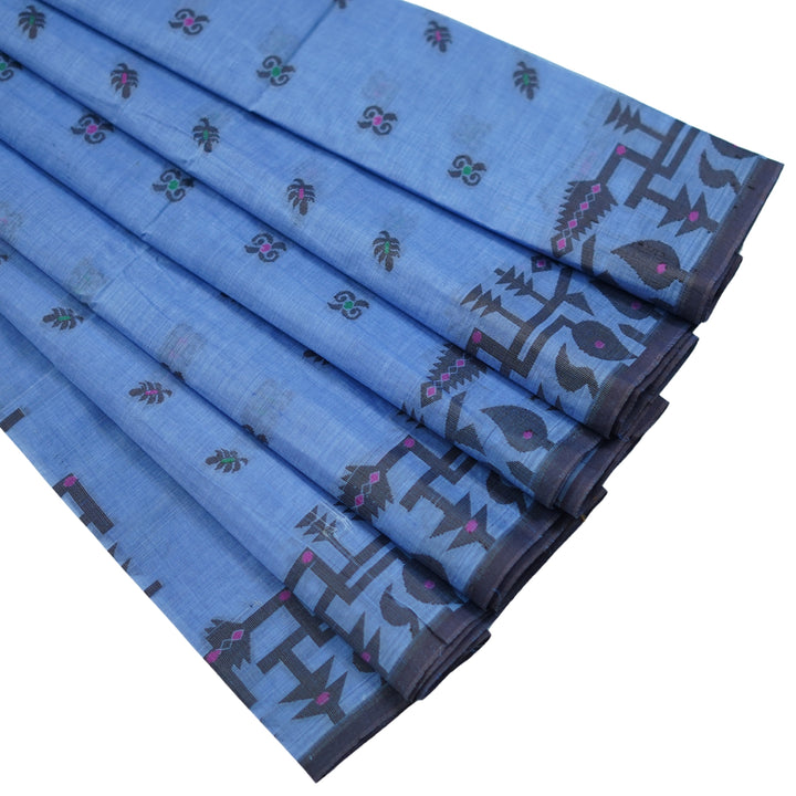 Cotton saree with all over floral weaving, with weaving border.